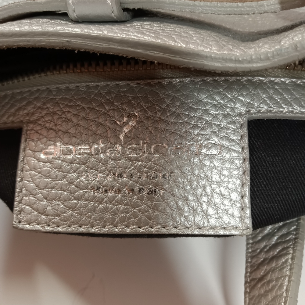 Alberta Di Canio Leather & Suede Tote Metallic Silver Tote Bag Purse - Picture 12 of 12